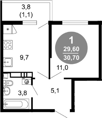 Продается 1-комн. квартира, 29.6 м²