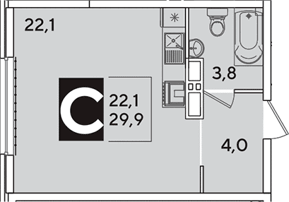 Продается 1-комн. квартира, 29.9 м²