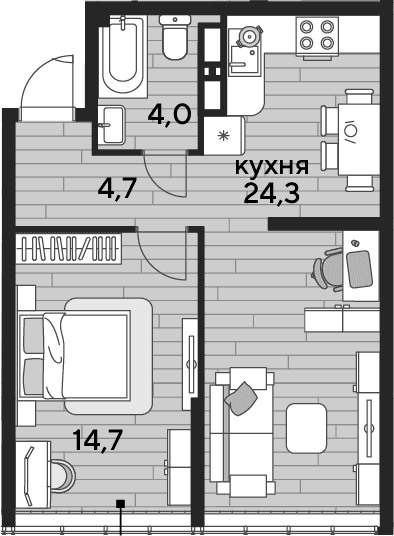 Продается 1-комн. квартира, 47.7 м²