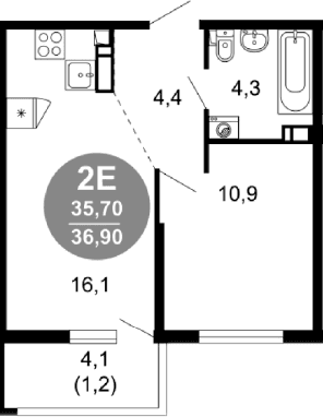 Продается 2-комн. квартира, 35.7 м²