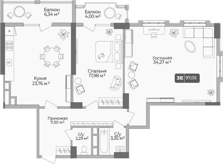 Продается 2-комн. квартира, 95.15 м²