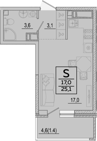 Продается 1-комн. квартира, 23.7 м²
