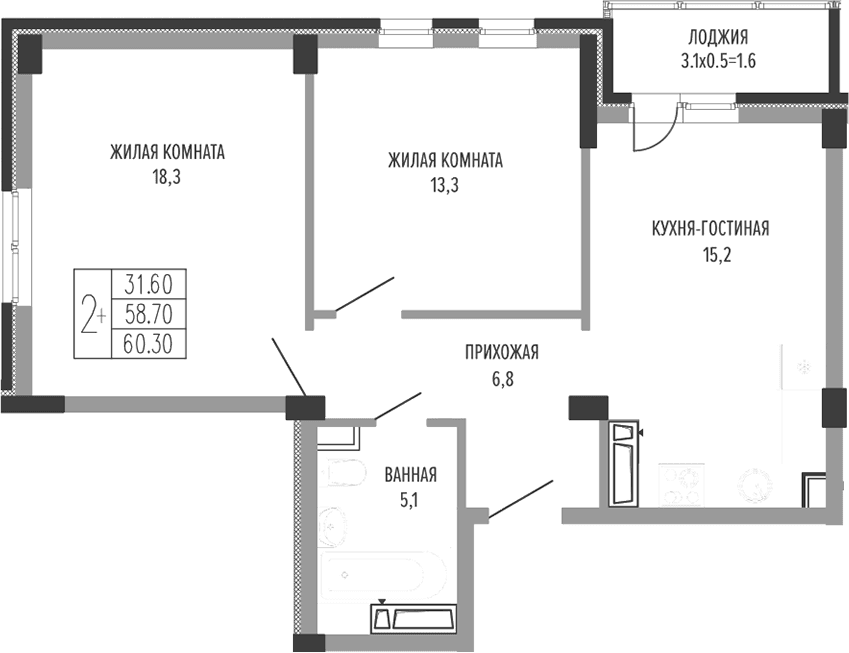 Продается 3-комн. квартира, 60.3 м²