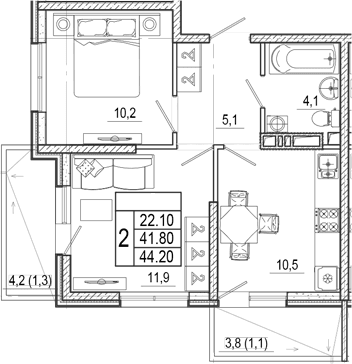 Продается 2-комн. квартира, 41.8 м²