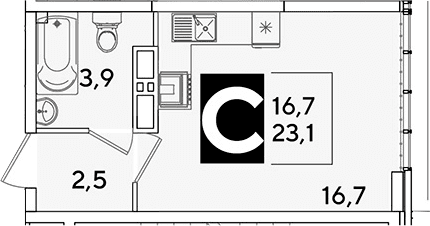 Продается 1-комн. квартира, 23.1 м²