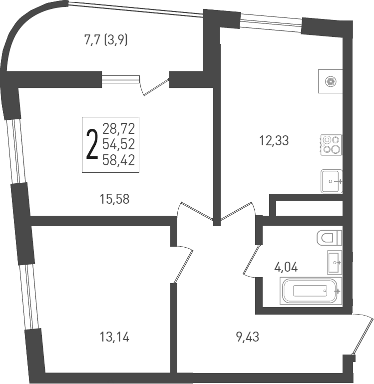 Продается 2-комн. квартира, 55.6 м²