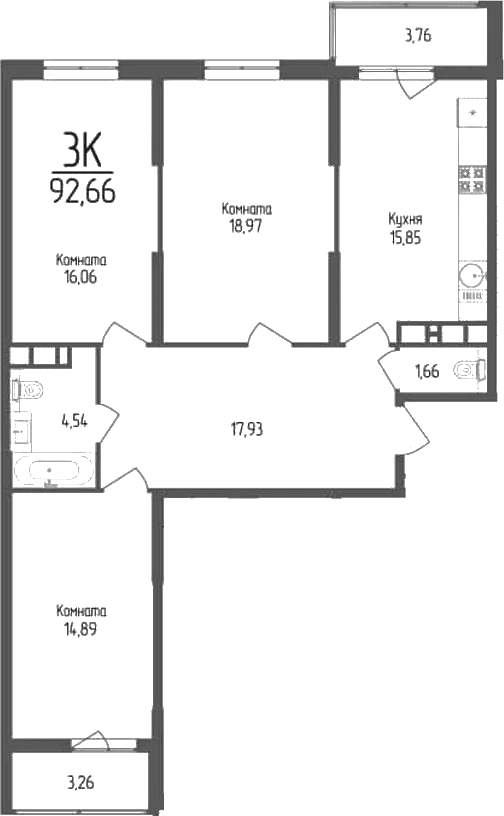 Продается 3-комн. квартира, 89.9 м²