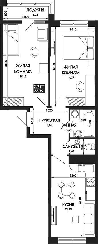 Продается 2-комн. квартира, 52.55 м²