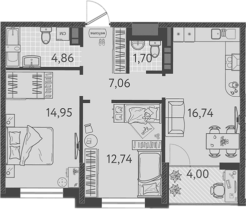 Продается 3-комн. квартира, 58.05 м²