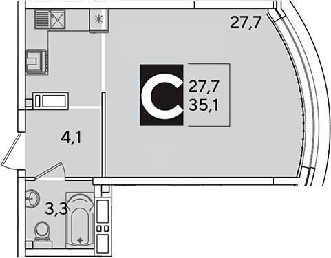 Продается 1-комн. квартира, 35.1 м²