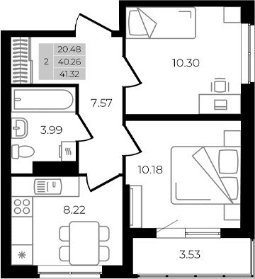Продается 2-комн. квартира, 40.26 м²