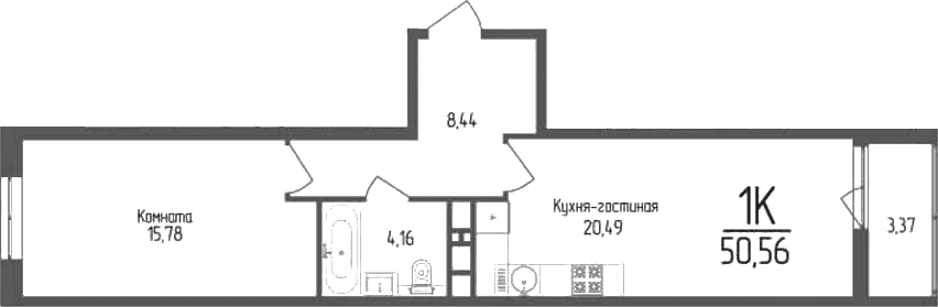 Продается 1-комн. квартира, 48.87 м²
