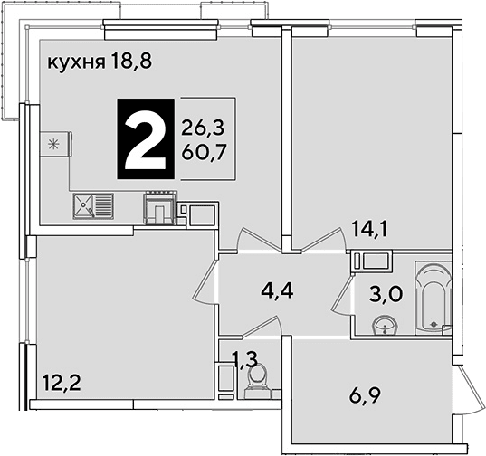 Продается 3-комн. квартира, 60.7 м²