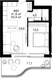 Продается 1-комн. квартира, 41.8 м²
