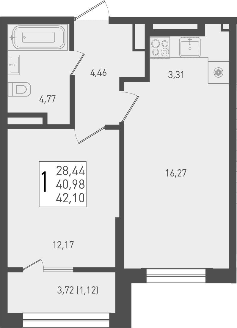 Продается 2-комн. квартира, 40.98 м²