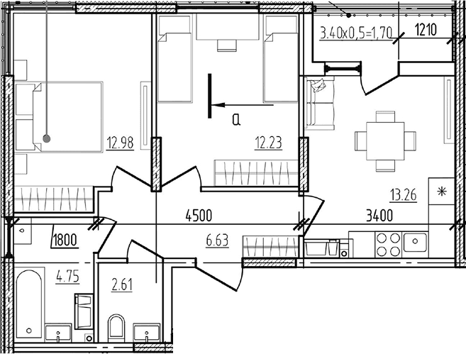 Продается 3-комн. квартира, 52.46 м²