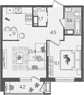 Продается 2-комн. квартира, 44.3 м²
