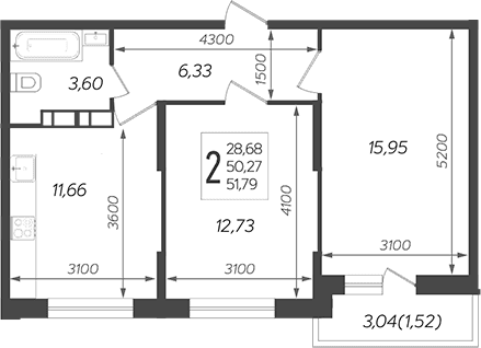 Продается 2-комн. квартира, 50.27 м²