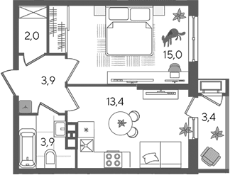 Продается 1-комн. квартира, 38.2 м²