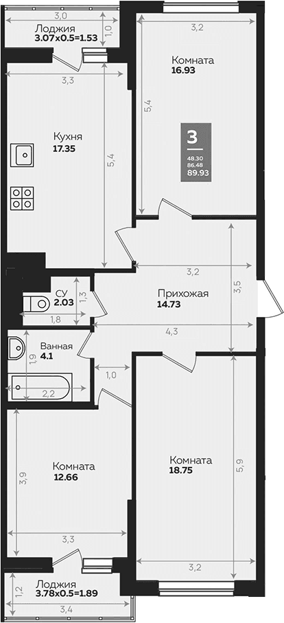 Продается 3-комн. квартира, 86.35 м²