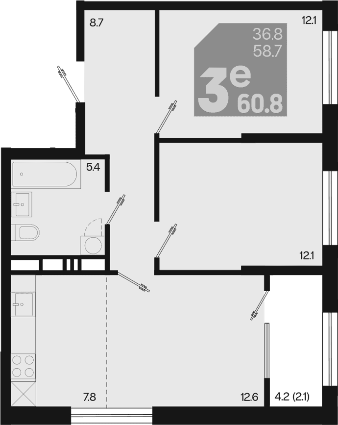 Продается 3-комн. квартира, 58.7 м²