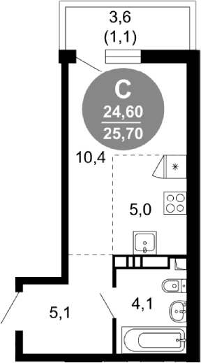 Продается 1-комн. квартира, 24.6 м²