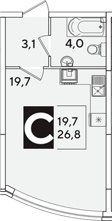 Продается 1-комн. квартира, 26.8 м²