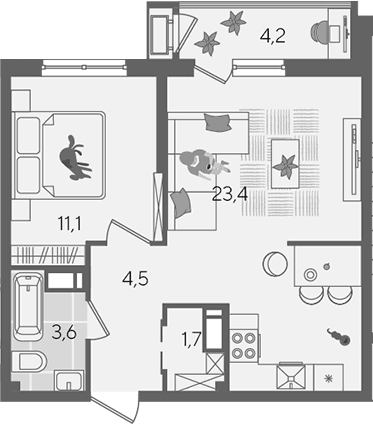 Продается 2-комн. квартира, 44.3 м²