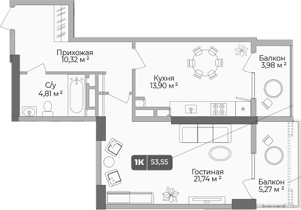 Продается 1-комн. квартира, 51.41 м²