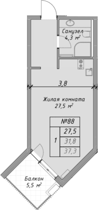 Продается 1-комн. квартира, 31.8 м²