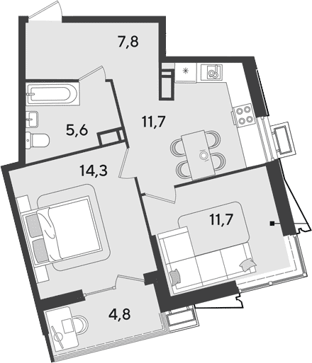 Продается 2-комн. квартира, 51.1 м²