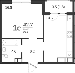 Продается 1-комн. квартира, 40.9 м²