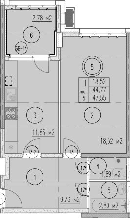 Продается 1-комн. квартира, 44.77 м²