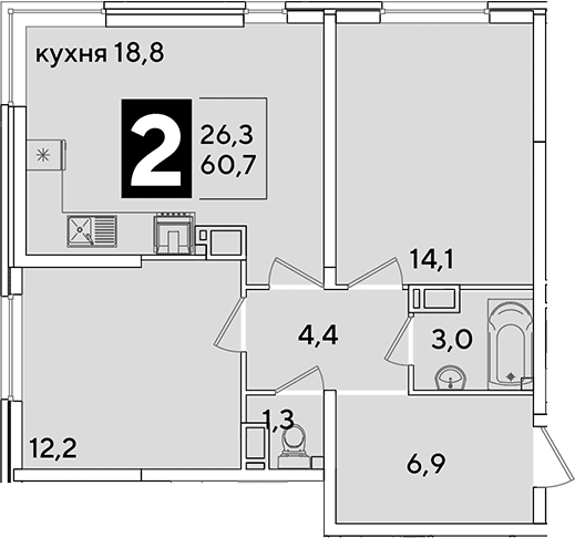 Продается 3-комн. квартира, 60.7 м²