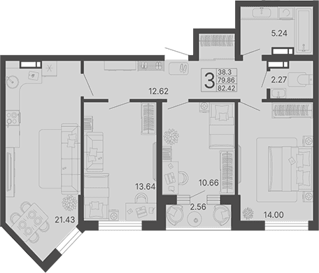 Продается 3-комн. квартира, 79.86 м²