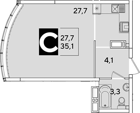 Продается 1-комн. квартира, 35.1 м²