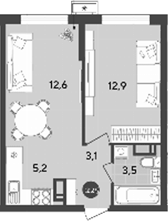 Продается 2-комн. квартира, 37.3 м²