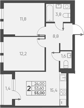 Продается 2-комн. квартира, 53.6 м²