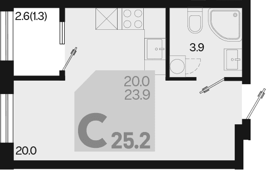Продается 1-комн. квартира, 23.9 м²