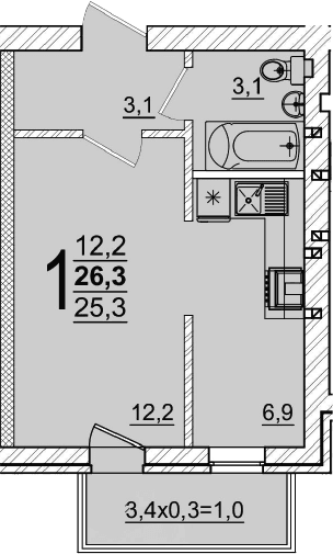 Продается 1-комн. квартира, 25.3 м²