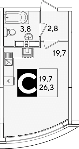 Продается 1-комн. квартира, 26.3 м²