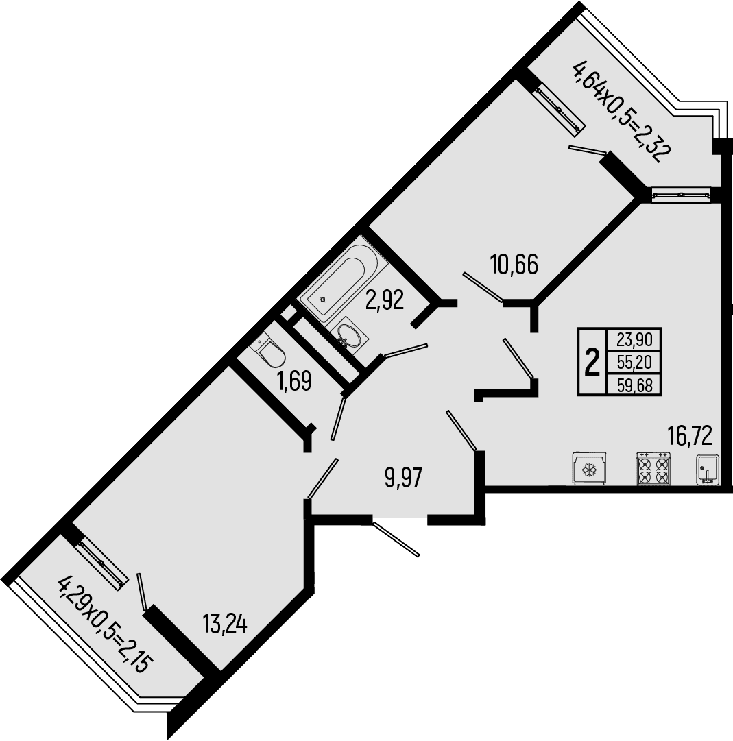 Продается 3-комн. квартира, 55.21 м²