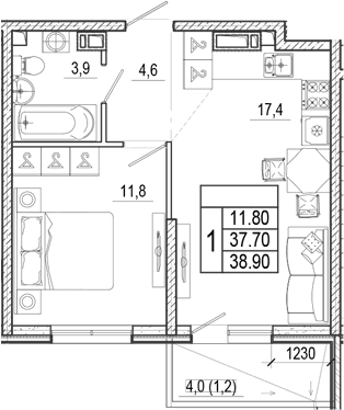 Продается 2-комн. квартира, 37.7 м²