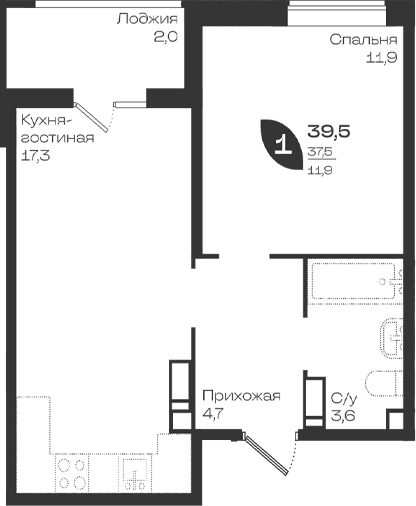 Продается 1-комн. квартира, 37.5 м²