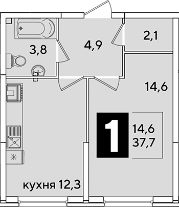 Продается 1-комн. квартира, 37.7 м²
