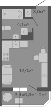 Продается 1-комн. квартира, 19.1 м²
