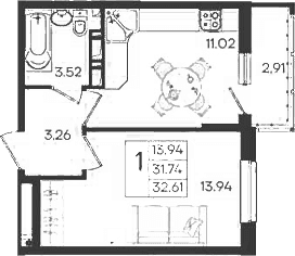 Продается 1-комн. квартира, 31.74 м²