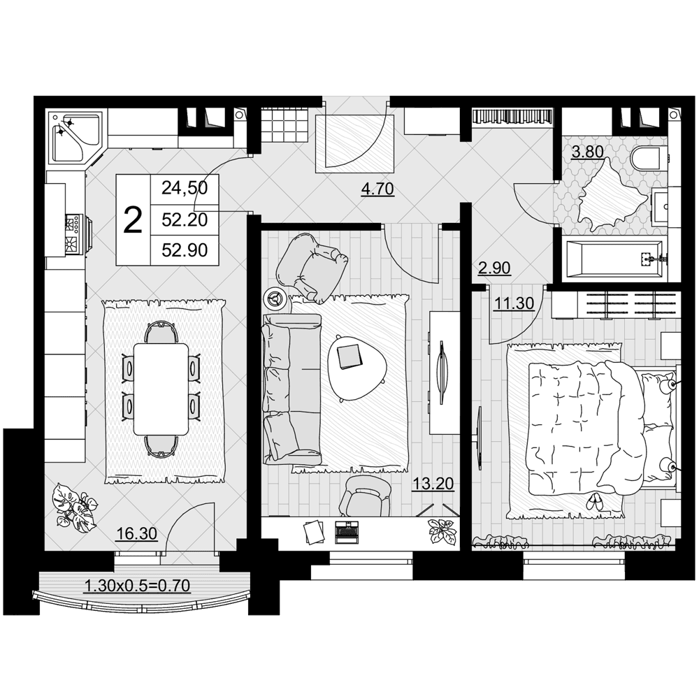 Продается 2-комн. квартира, 52.2 м²