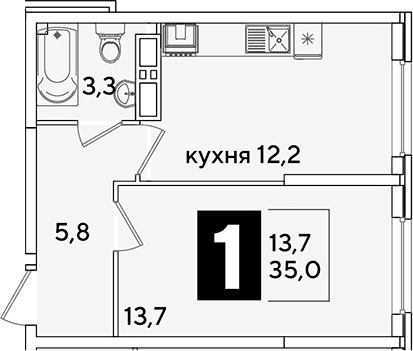Продается 1-комн. квартира, 35 м²