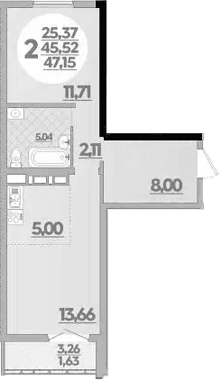 Продается 1-комн. квартира, 45.52 м²